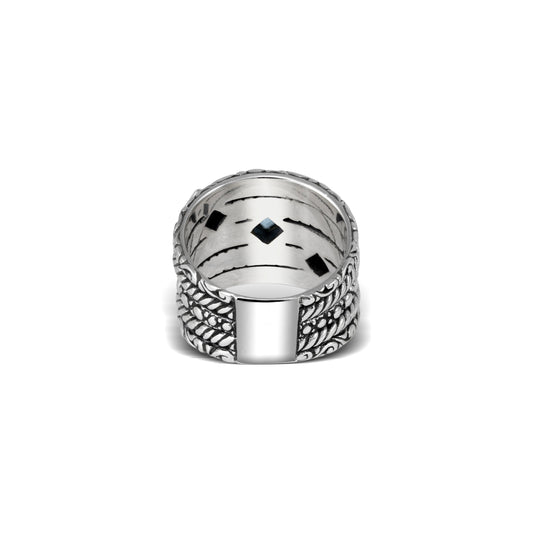 Multi-Band Ring with Twisted Detail, Scrollwork & Multi-Color Gemstones