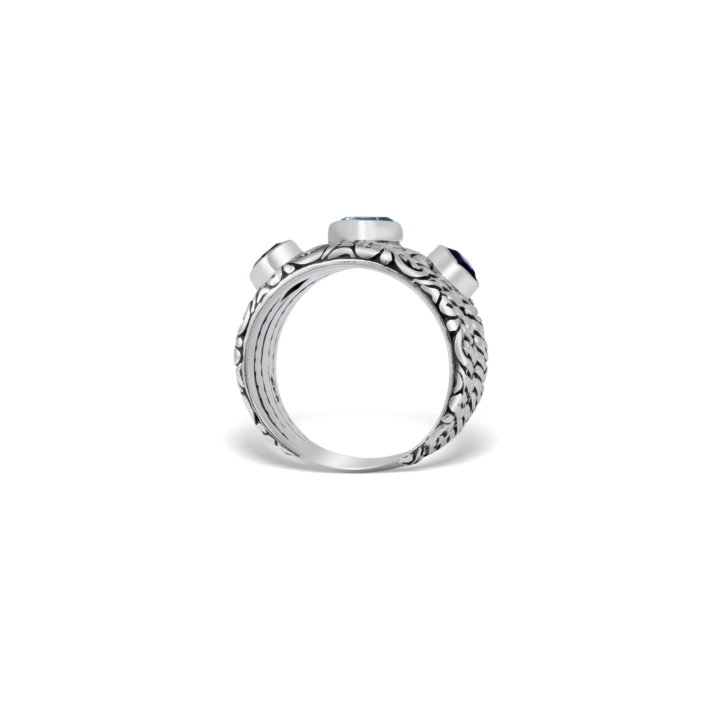 Multi-Band Ring with Twisted Detail, Scrollwork & Multi-Color Gemstones