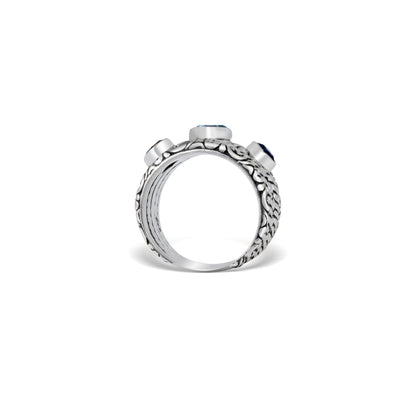 Multi-Band Ring with Twisted Detail, Scrollwork & Multi-Color Gemstones