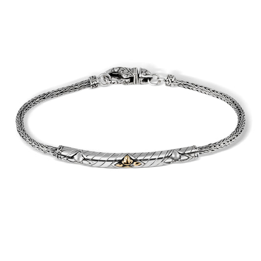 Handcrafted Sterling Silver Bracelet with 18K Gold Accent – Braided Silver Chain