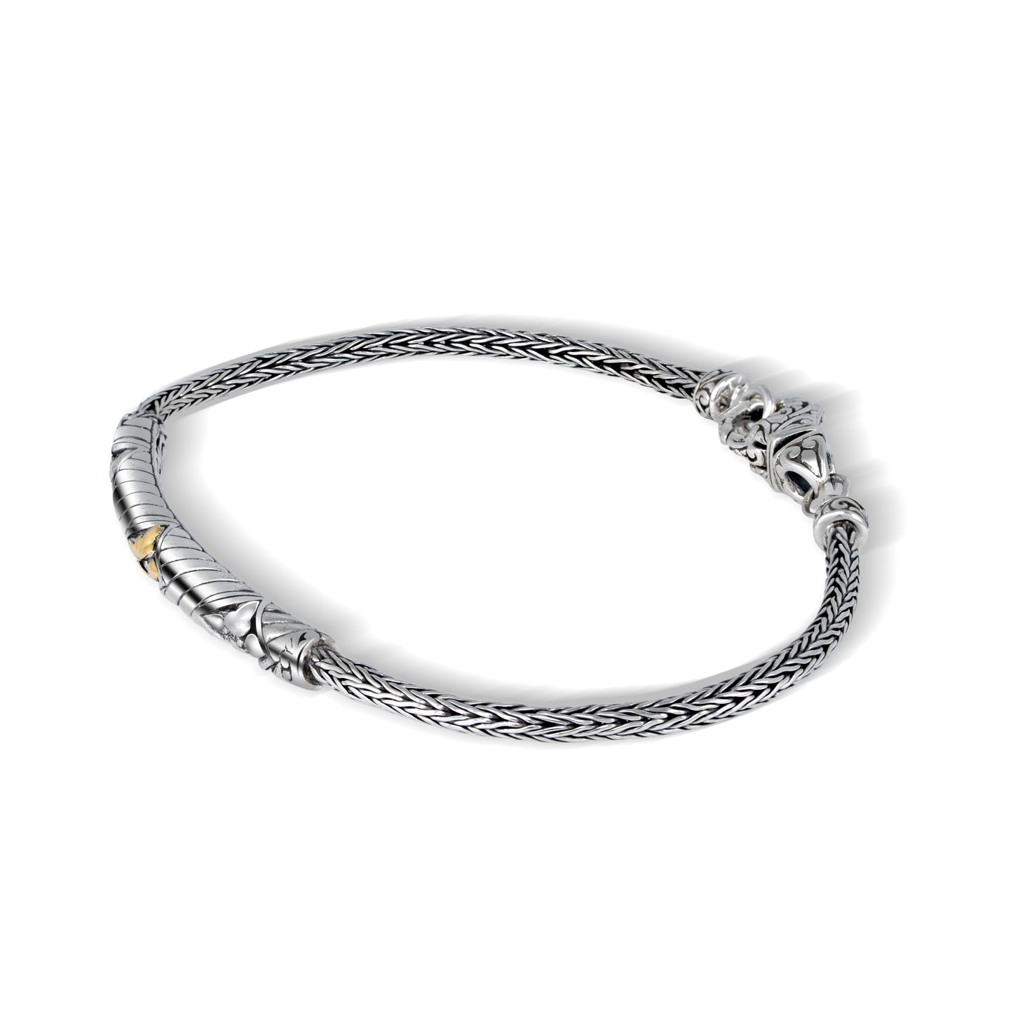 Handcrafted Sterling Silver Bracelet with 18K Gold Accent – Braided Silver Chain