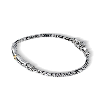 Handcrafted Sterling Silver Bracelet with 18K Gold Accent – Braided Silver Chain