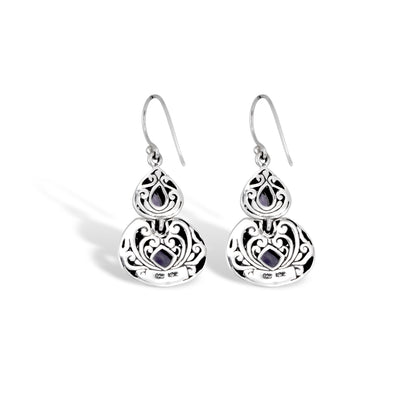 Handcrafted Sterling Silver Amethyst Teardrop Drop Earrings with Ornate Scrollwork
