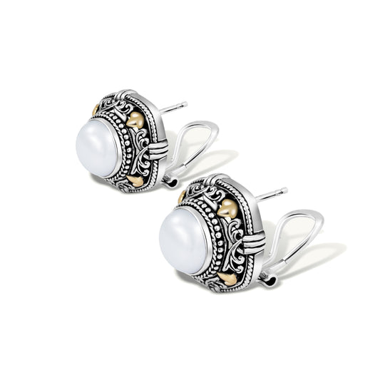 Pearl Stud Earrings with 18K Gold Accents