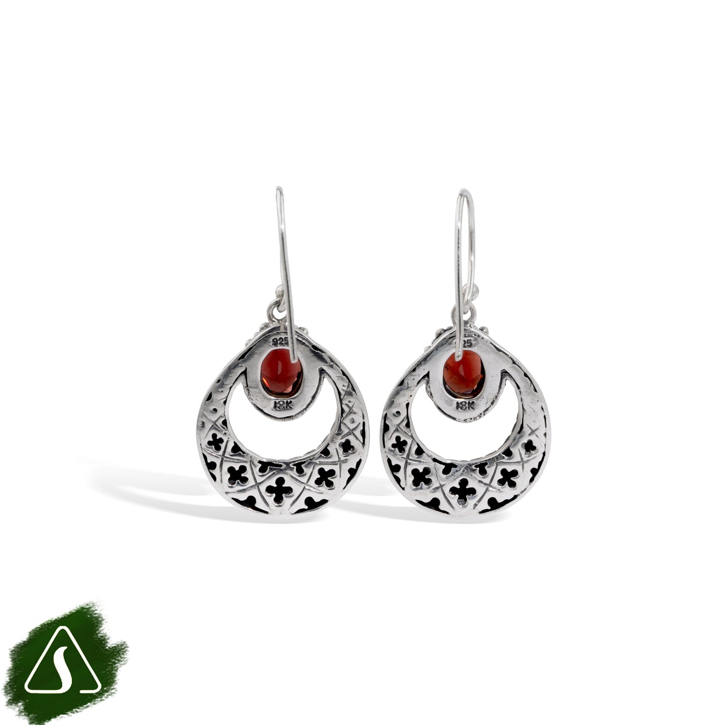 Silver Garnet Dangle Earrings with 18K Gold Accents