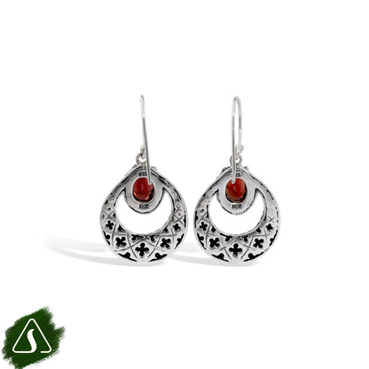 Silver Garnet Dangle Earrings with 18K Gold Accents