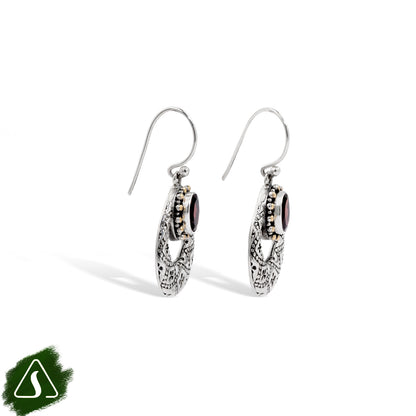 Silver Garnet Dangle Earrings with 18K Gold Accents