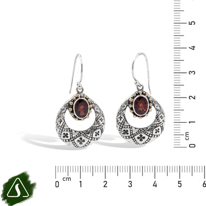Silver Garnet Dangle Earrings with 18K Gold Accents