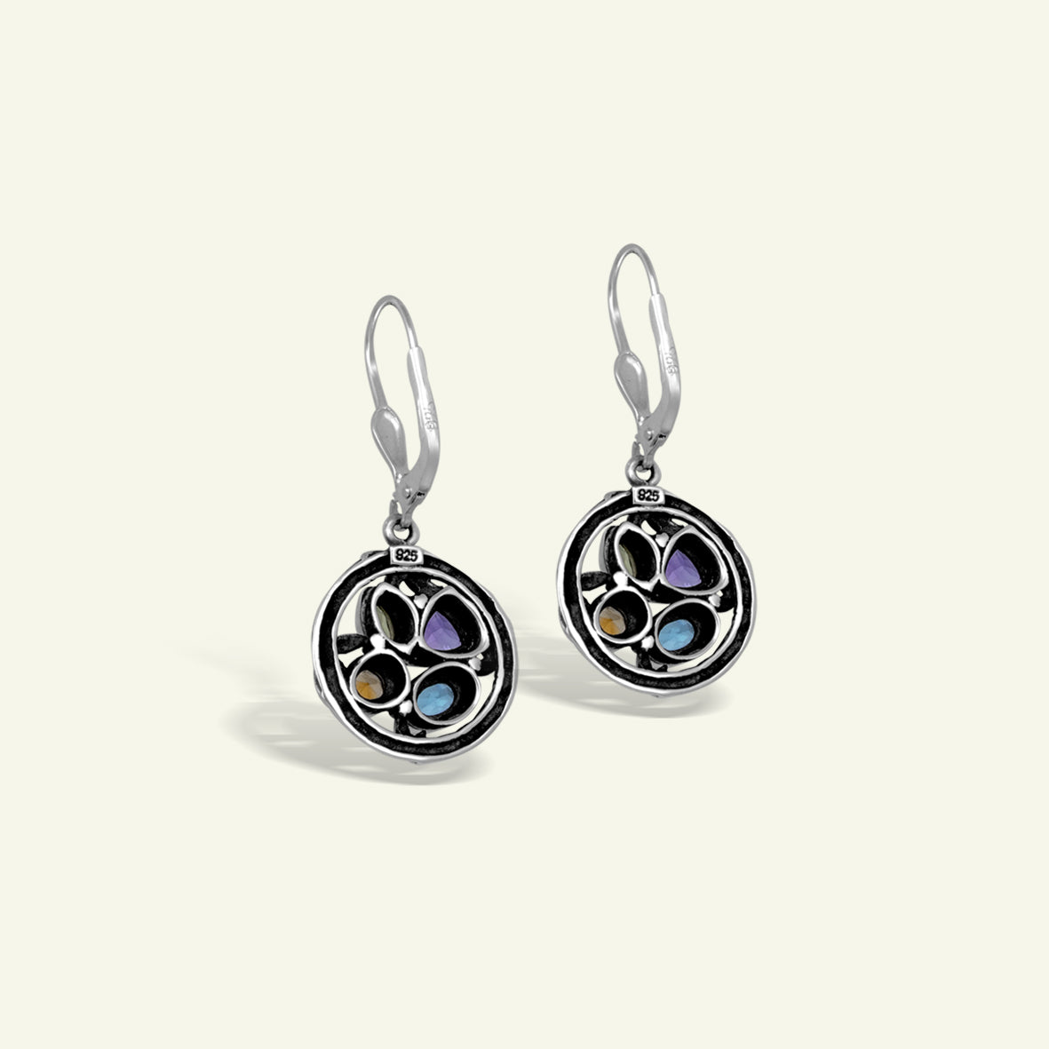 Heritage Bamboo Essence Multistone Sterling Silver Drop Earrings with Artisanal Floral Motifs