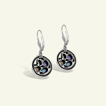 Heritage Bamboo Essence Multistone Sterling Silver Drop Earrings with Artisanal Floral Motifs