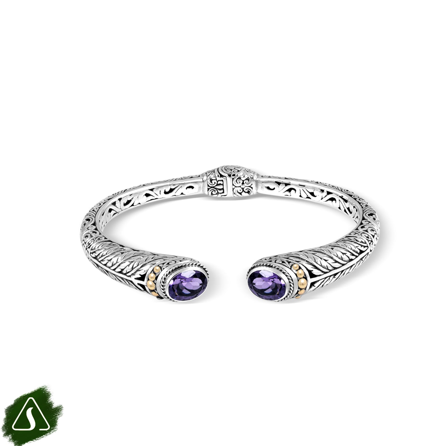 Handcrafted Balinese Silver Cuff Bracelet with Natural Stone Accents