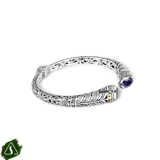 Handcrafted Balinese Silver Cuff Bracelet with Natural Stone Accents