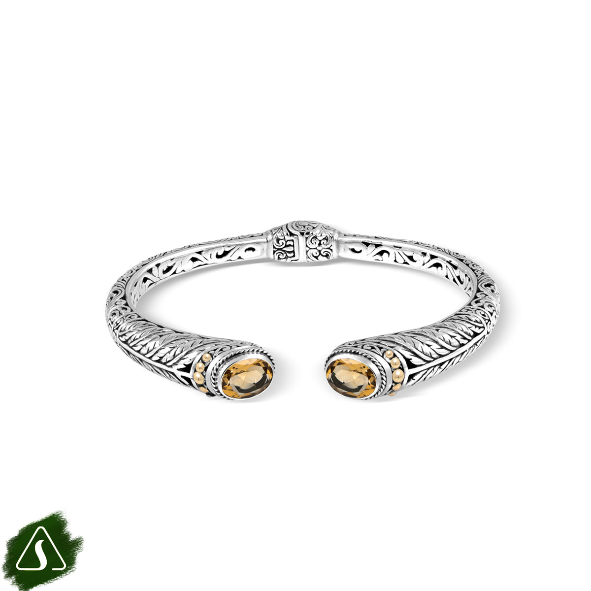 Handcrafted Balinese Silver Cuff Bracelet with Natural Stone Accents
