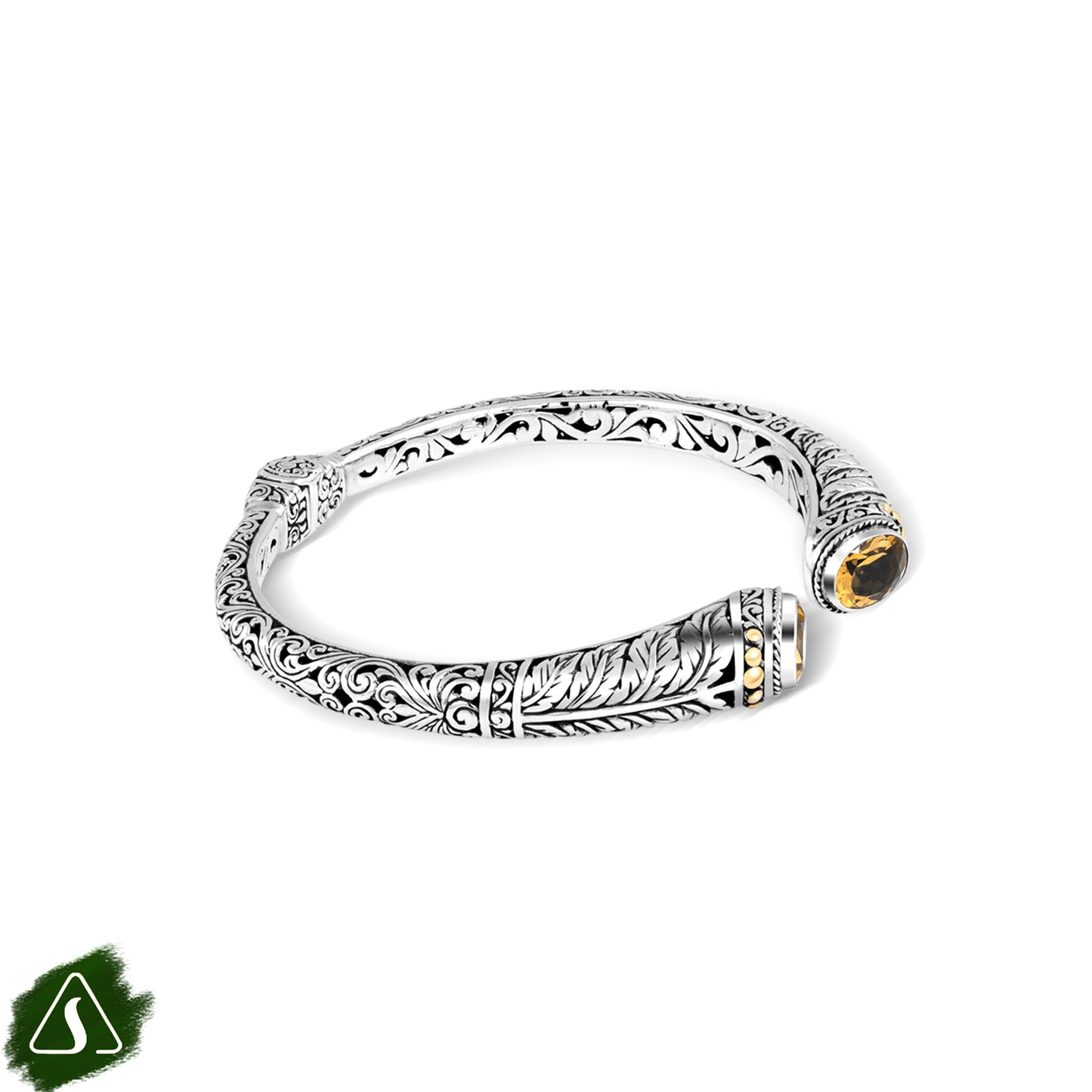 Handcrafted Balinese Silver Cuff Bracelet with Natural Stone Accents