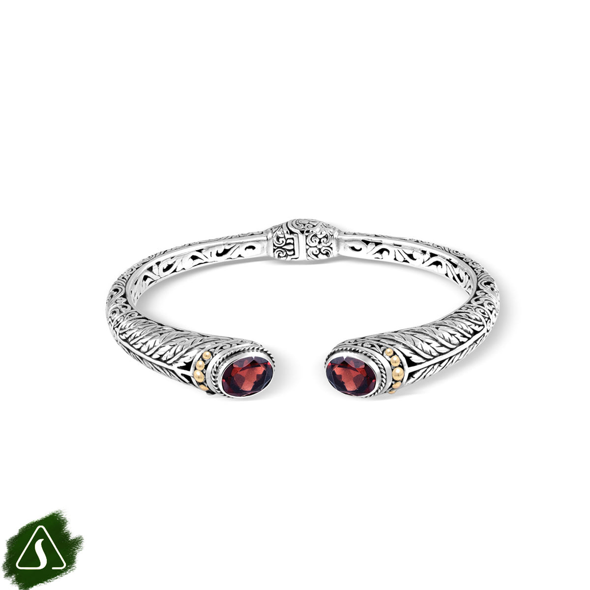 Handcrafted Balinese Silver Cuff Bracelet with Natural Stone Accents