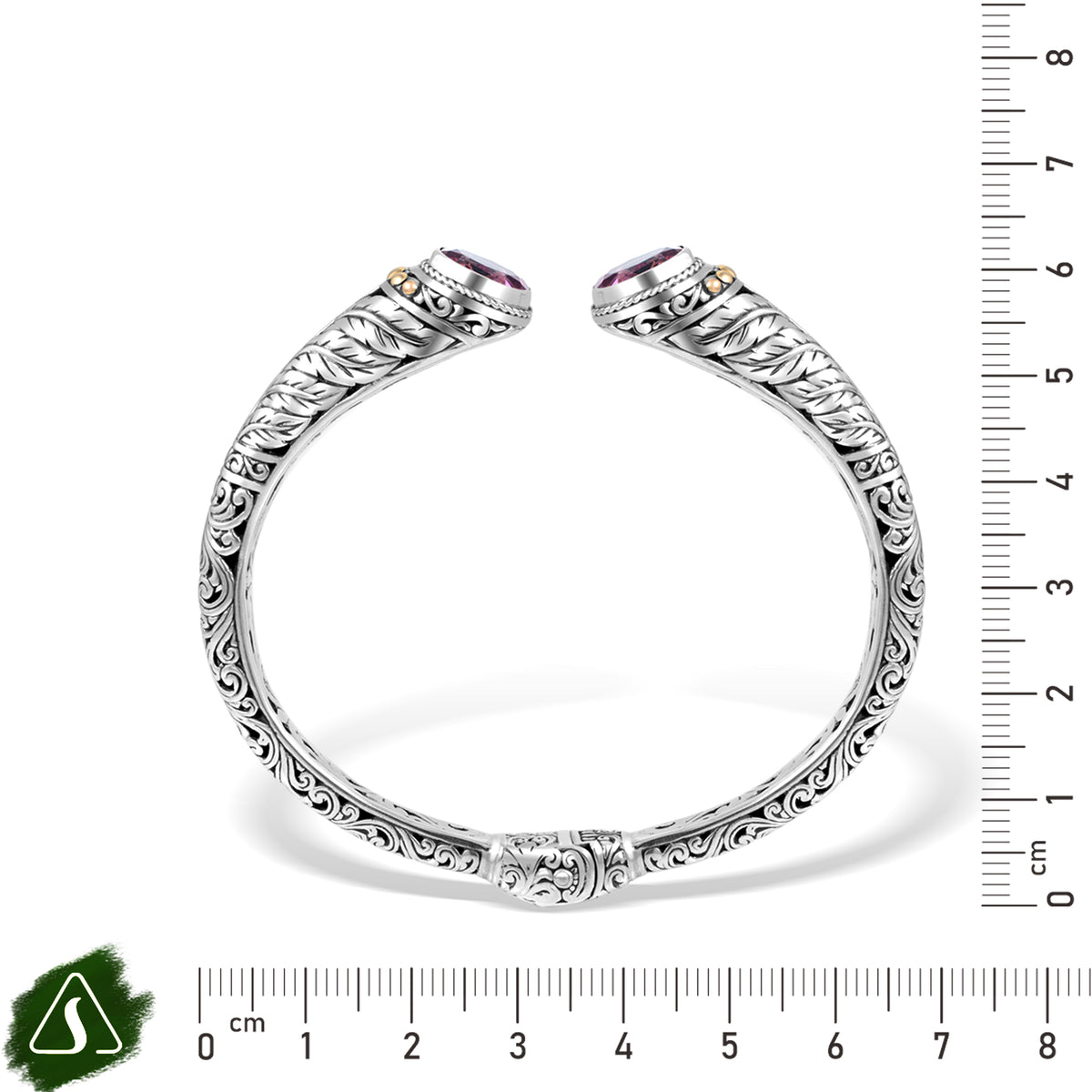 Handcrafted Balinese Silver Cuff Bracelet with Natural Stone Accents