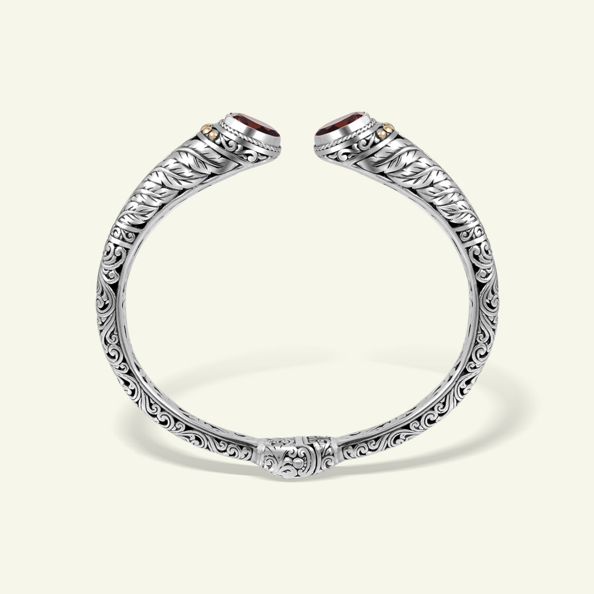 Handcrafted Balinese Silver Cuff Bracelet with Natural Stone Accents