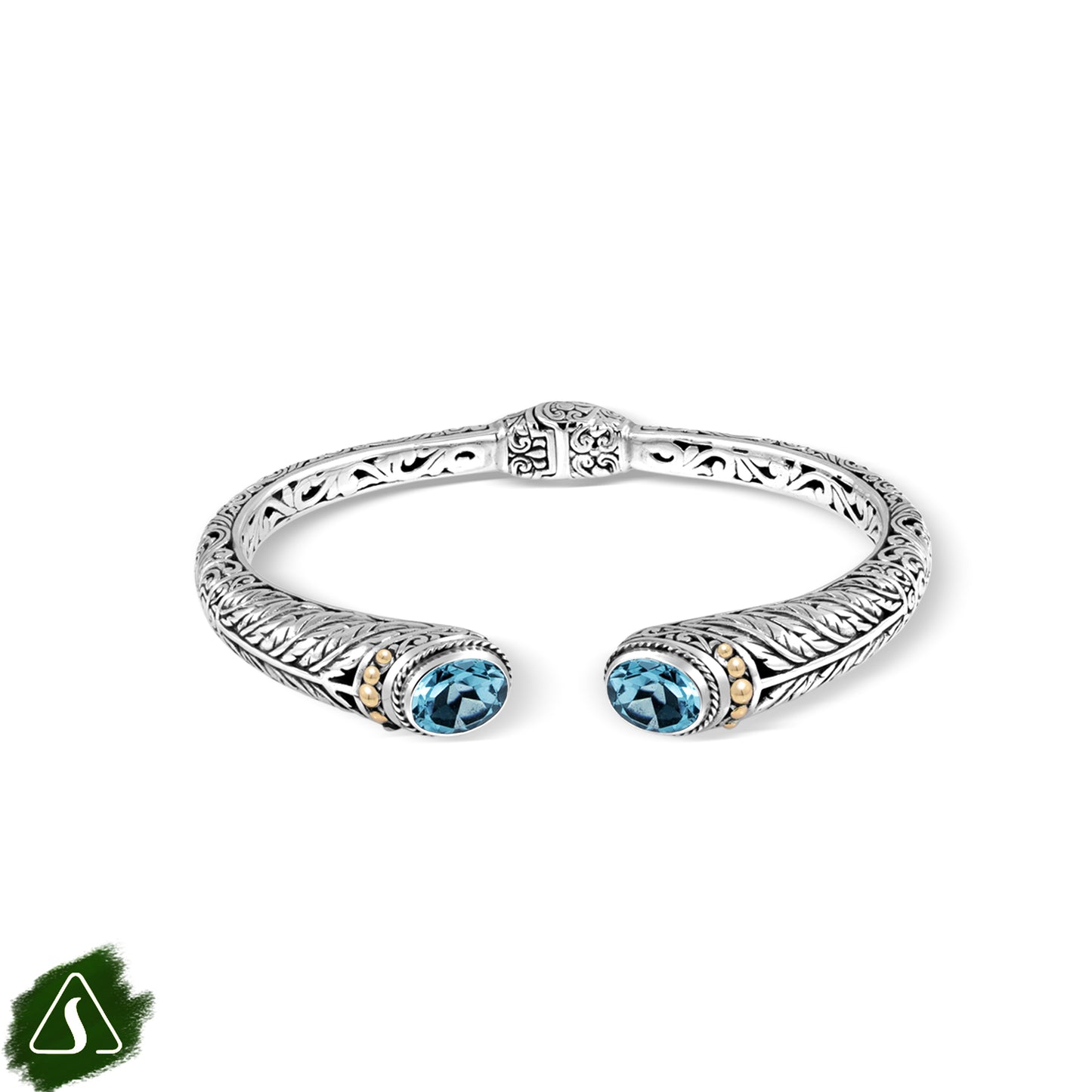 Handcrafted Balinese Silver Cuff Bracelet with Natural Stone Accents