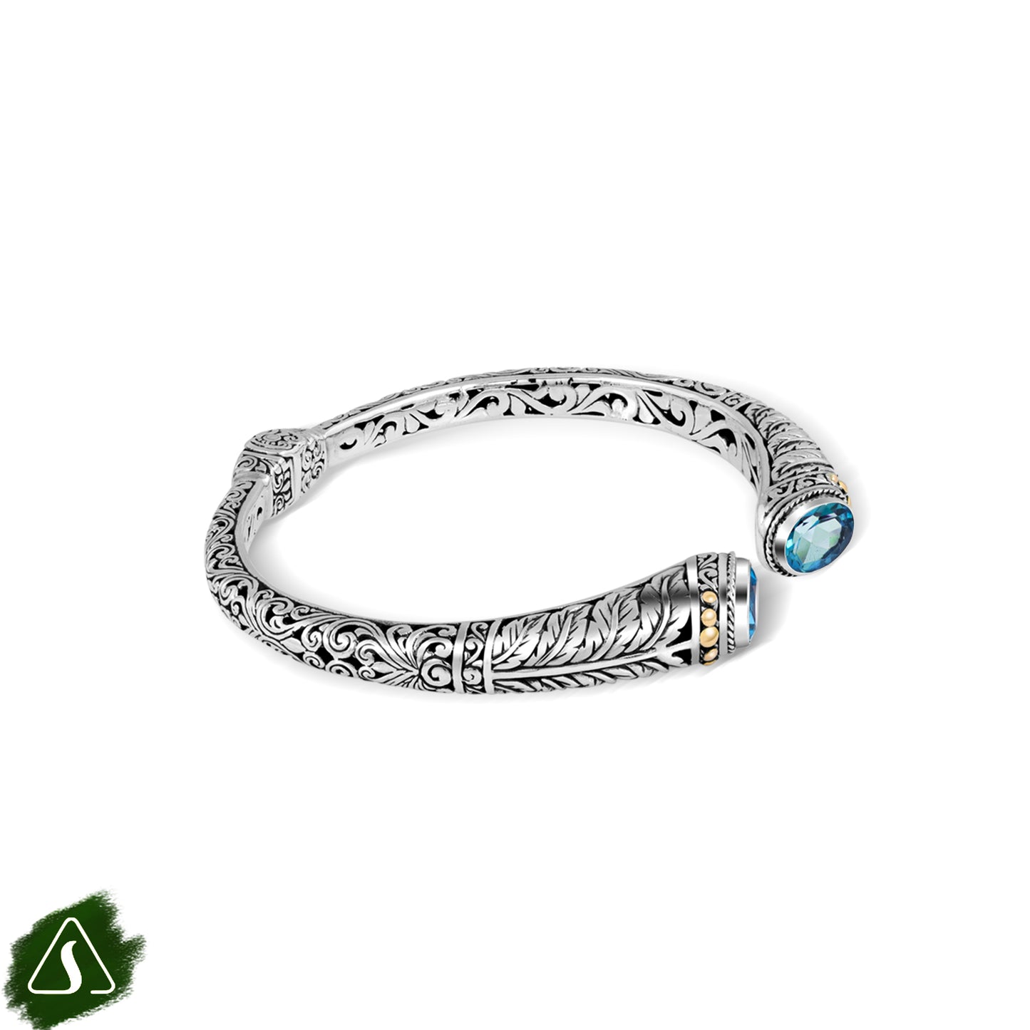 Handcrafted Balinese Silver Cuff Bracelet with Natural Stone Accents
