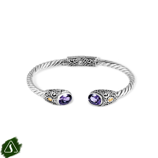 Artisan Twisted Silver Cuff Bracelet with Sculpted Ornamental Ends
