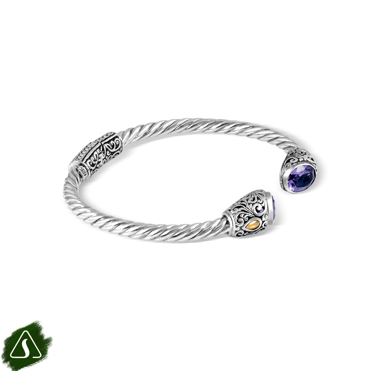 Artisan Twisted Silver Cuff Bracelet with Sculpted Ornamental Ends