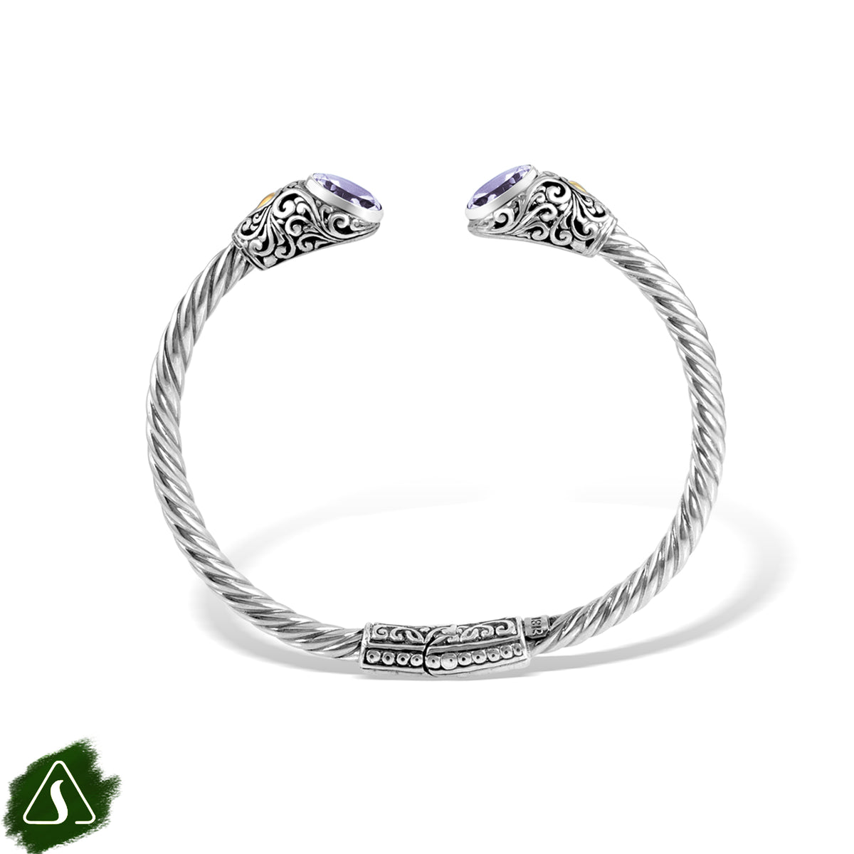 Artisan Twisted Silver Cuff Bracelet with Sculpted Ornamental Ends