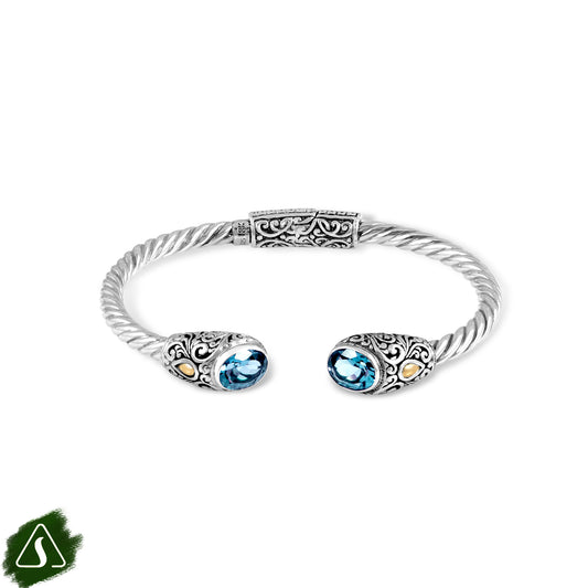 Artisan Twisted Silver Cuff Bracelet with Sculpted Ornamental Ends