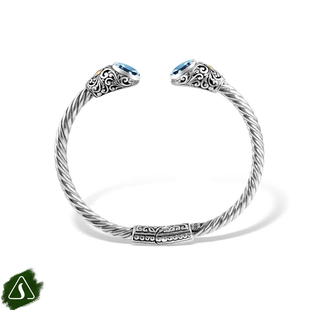 Artisan Twisted Silver Cuff Bracelet with Sculpted Ornamental Ends