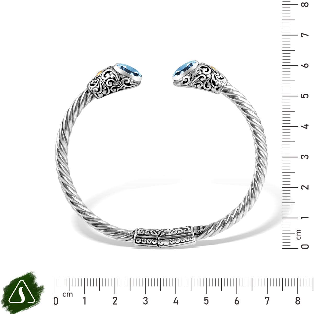 Artisan Twisted Silver Cuff Bracelet with Sculpted Ornamental Ends