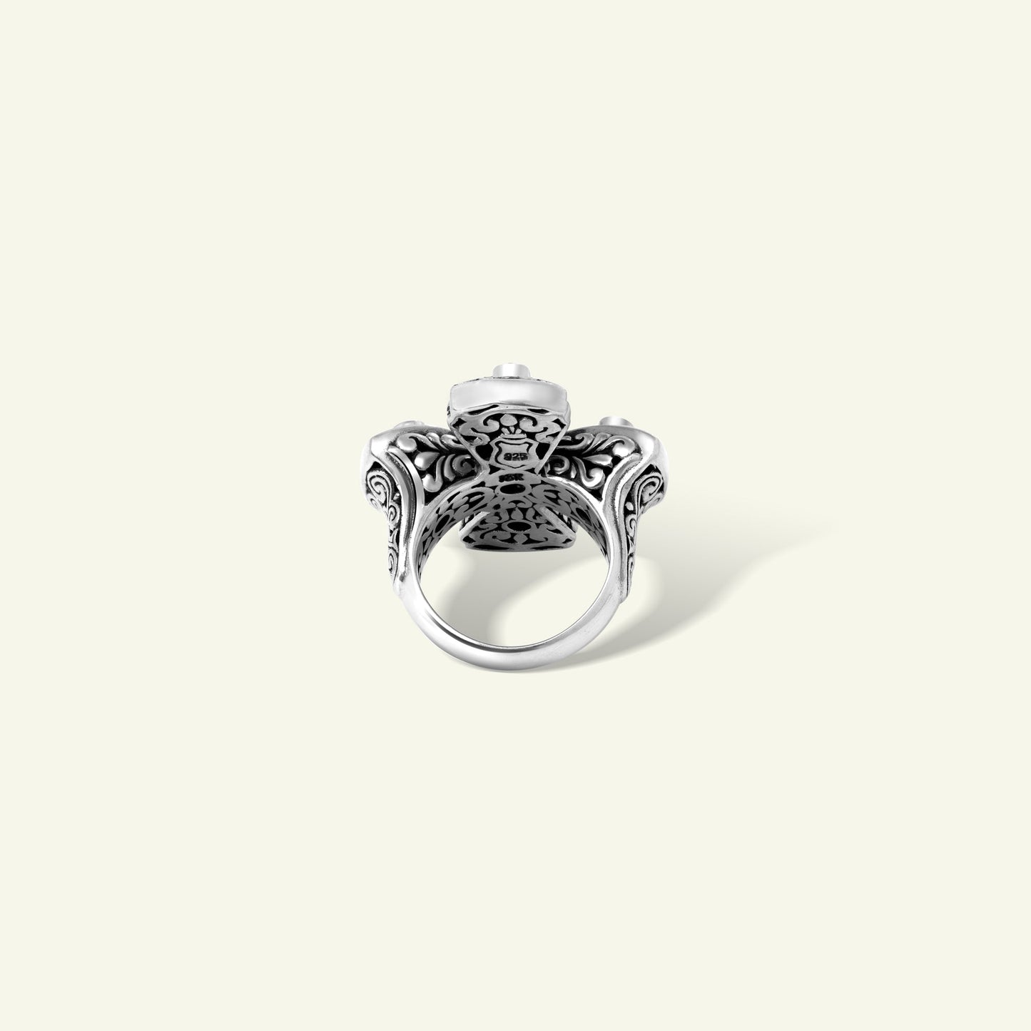 Handcrafted Sterling Silver Floral Statement Ring with Pearl and Multistone Accents