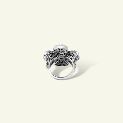 Handcrafted Sterling Silver Floral Statement Ring with Pearl and Multistone Accents