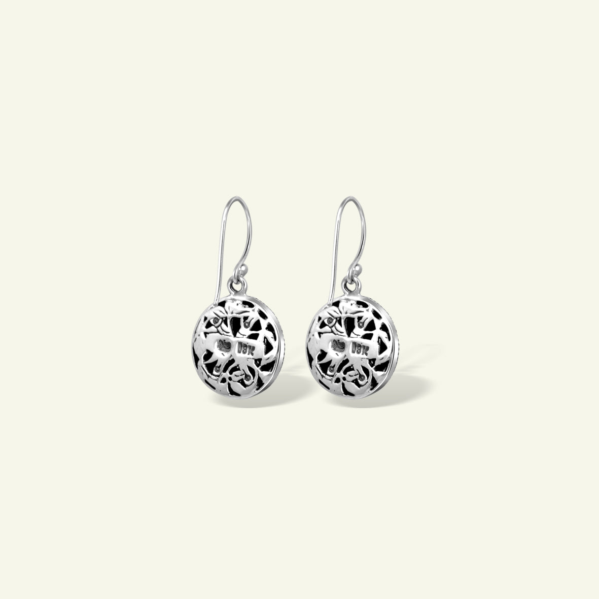 Bamboo Floral Disc Drop Earrings Featuring Handcrafted Silver Filigree and Gold Accents