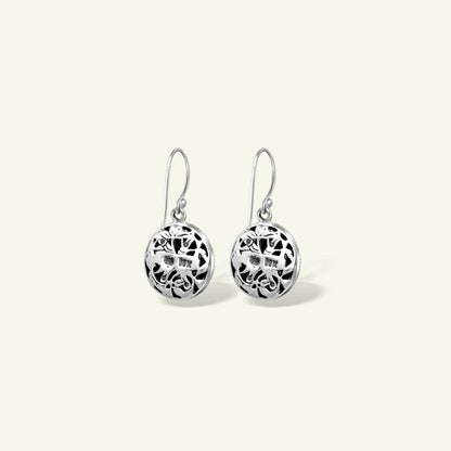 Bamboo Floral Disc Drop Earrings Featuring Handcrafted Silver Filigree and Gold Accents