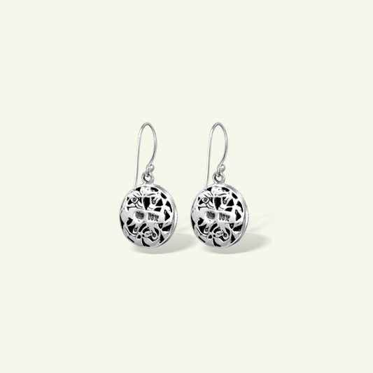 Bamboo Floral Disc Drop Earrings Featuring Handcrafted Silver Filigree and Gold Accents