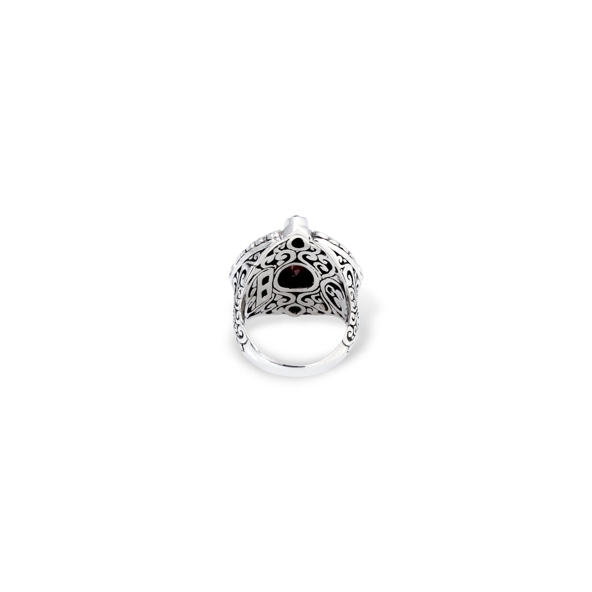 Silver Garnet & Blue Topaz Statement Ring – Handcrafted Balinese Jewelry