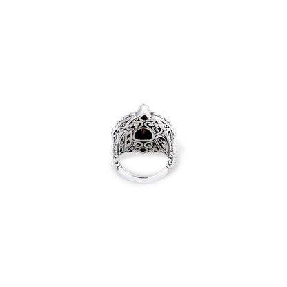 Silver Garnet & Blue Topaz Statement Ring – Handcrafted Balinese Jewelry