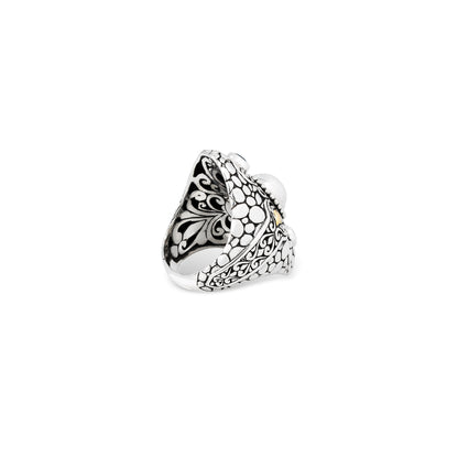 Silver Pearl & Blue Topaz Statement Ring – Handcrafted Balinese Jewelry