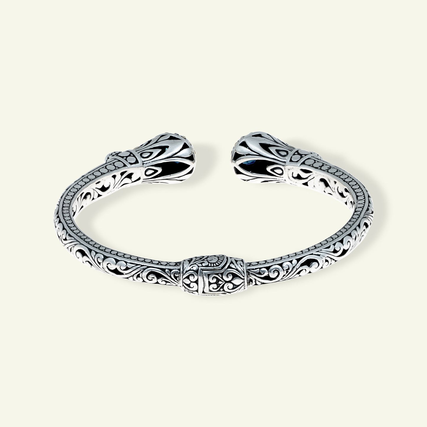 Sterling Silver Ornate Gemstone Cuff Bracelet – Amethyst | Blue Topaz | Peridot