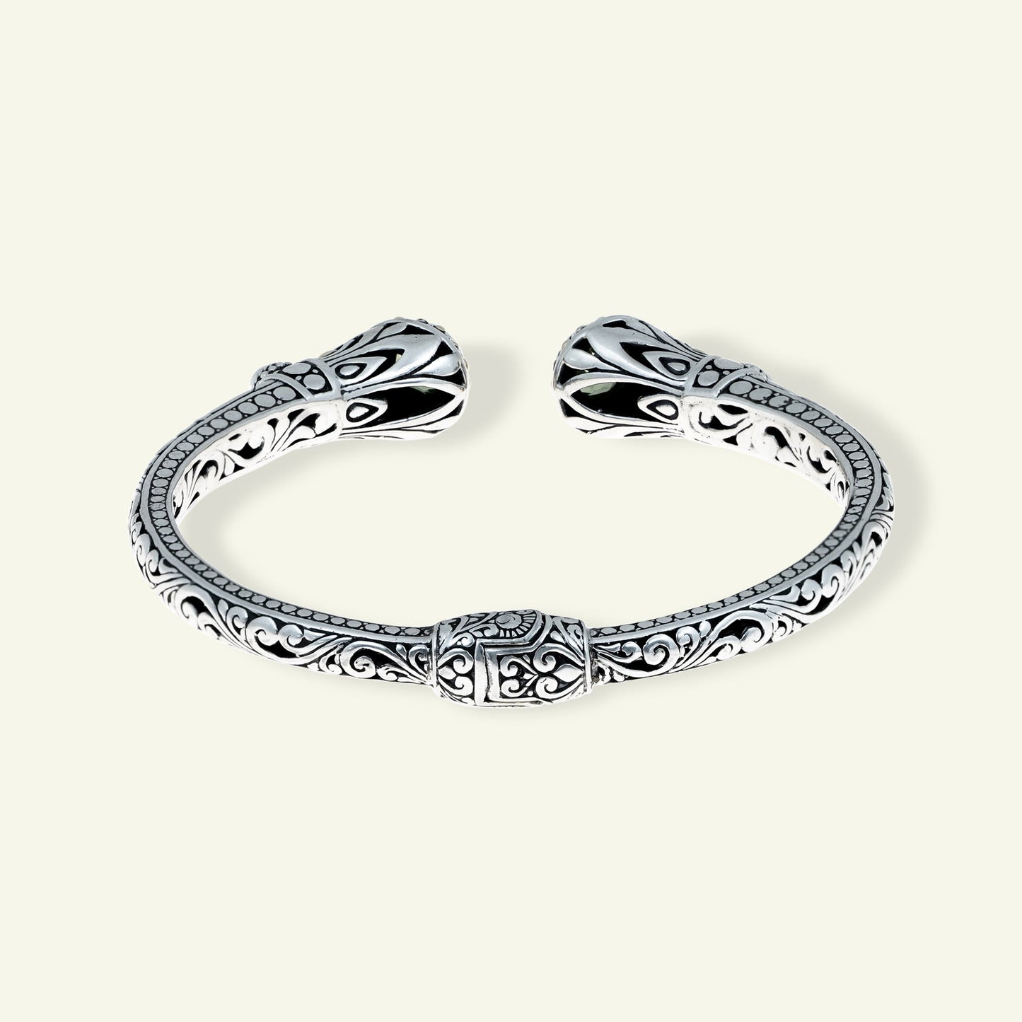 Sterling Silver Ornate Gemstone Cuff Bracelet – Amethyst | Blue Topaz | Peridot