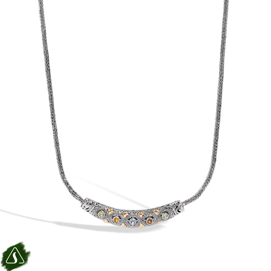 Curved Bar Necklace with Multi Gemstones