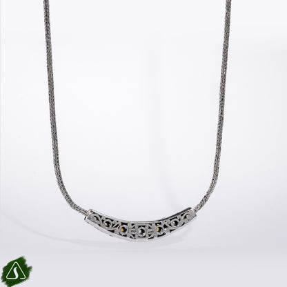 Sterling Silver Bar Necklace with Blue Topaz, Peridot & Citrine Gemstones and 18K Gold Accents