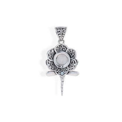 Sterling Silver Dragonfly Pendant with White Pearl & Blue Topaz