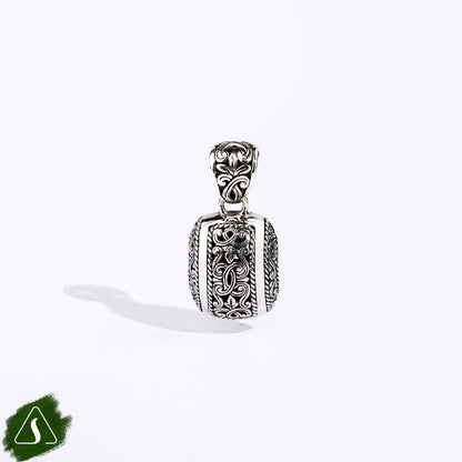 Handmade Sterling Silver Barrel Pendant: Ornate Scrollwork, Balinese Artisan Charm