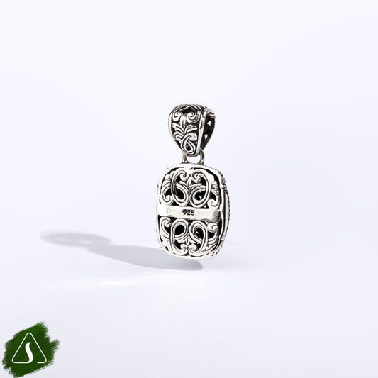 Handmade Sterling Silver Barrel Pendant: Ornate Scrollwork, Balinese Artisan Charm