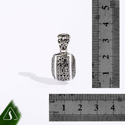 Handmade Sterling Silver Barrel Pendant: Ornate Scrollwork, Balinese Artisan Charm
