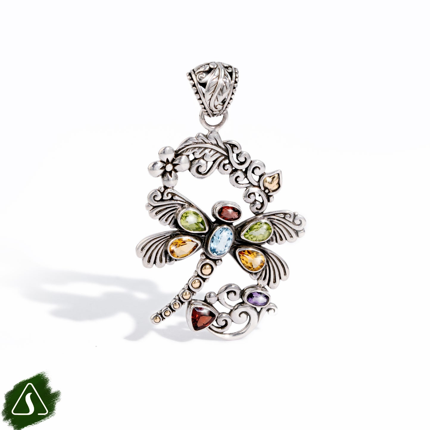 Necklace Charm Dragonfly Pendant with Multi Gemstones