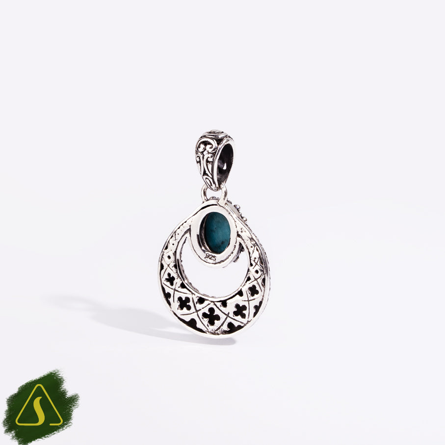 Vintage Bali Silver Turquoise Pendant | Handmade Sterling Silver Boho Teardrop Necklace Charm