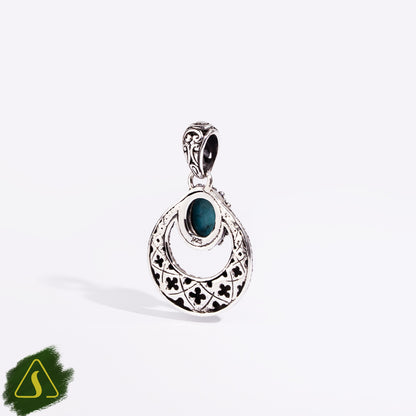 Vintage Bali Silver Turquoise Pendant | Handmade Sterling Silver Boho Teardrop Necklace Charm