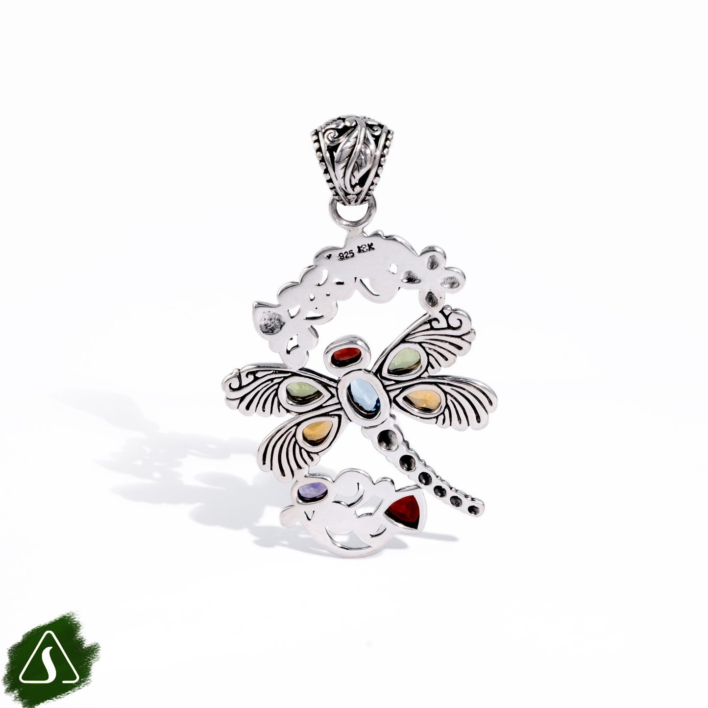 Necklace Charm Dragonfly Pendant with Multi Gemstones