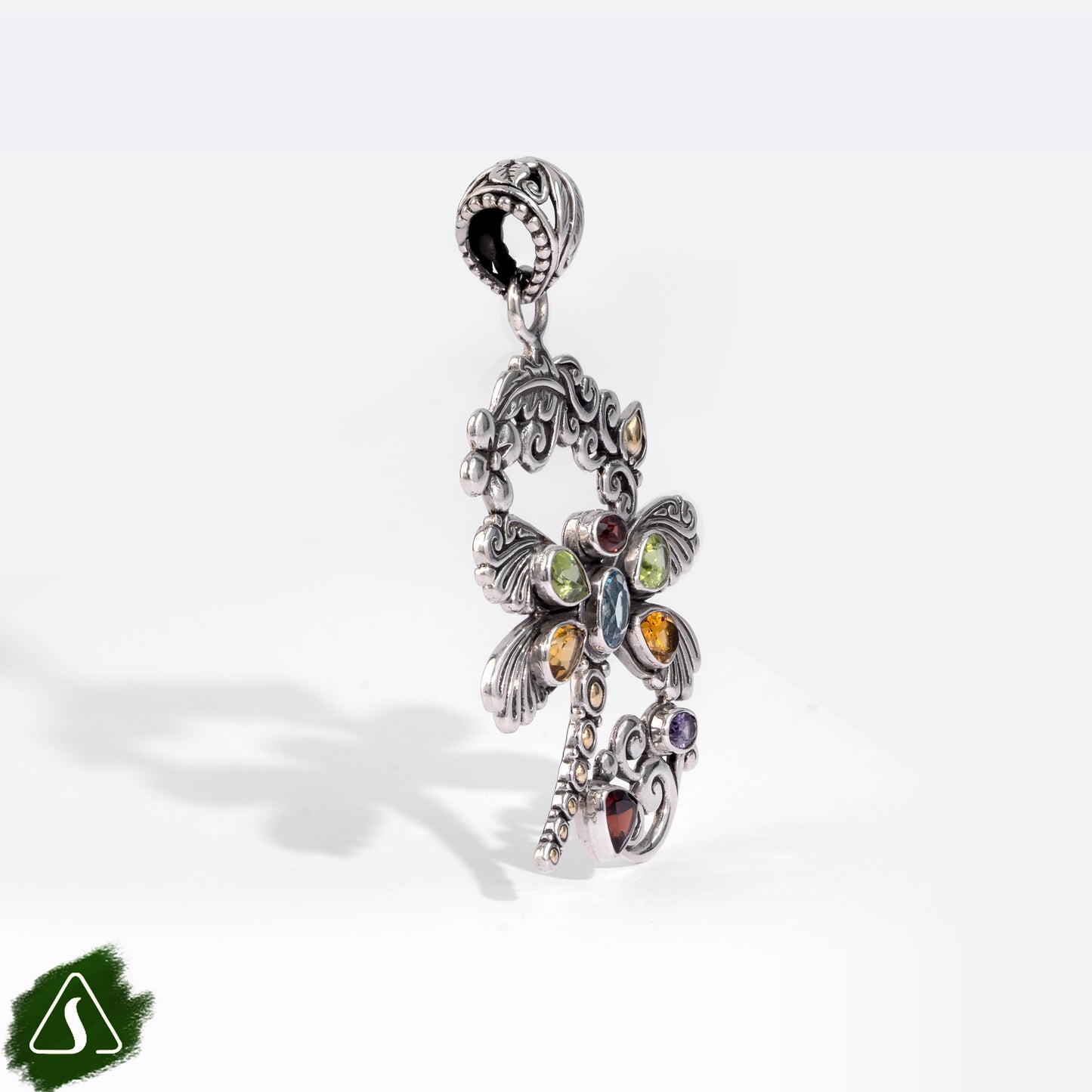 Handmade Sterling Silver Dragonfly Pendant, Bali Gemstone Dragonfly Necklace Charm, Multi Gemstone Nature Jewelry,
